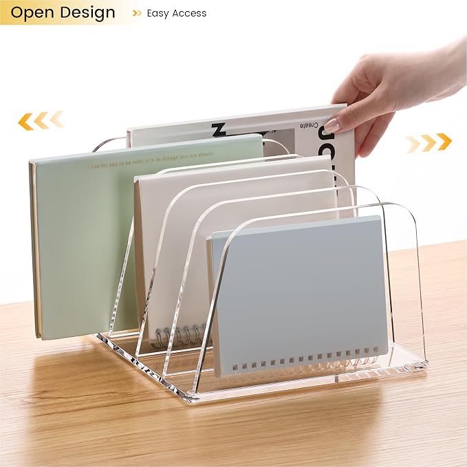 YUXUN Desk File Organizer,5-Section Vertical Clear Acrylic Desk Organizer File Holder Mail Sorter Office Organization for Office Home &Classroom（B5）