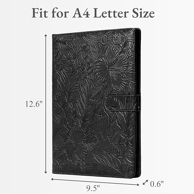 Mymazn Padfolio Portfolio Binder, Faux Leather Interview Resume Folder with Document Organizer & Business Card Holder, Letter-Sized Notepad Legal Pad Holder for Women Men (Black)