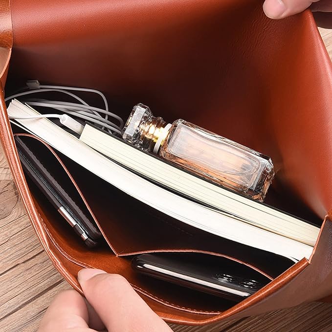 VANRA File Folder Organizer PU Leather File Jackets Document Holder Project Pockets with Magnetic Closure Button and Inner Bag for A4 Letter Size Paper (Brown)