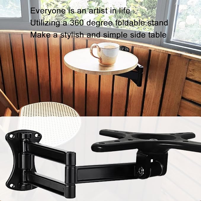 Floating Nightstand Rotatable Brackets,Small Round Side Tabl Folding Brackets,Mini Coffee Table Extensible Hinges,Bathtub Side Table Bracket,Suitable for DIY As Sofa Side Table,Over Bed Table