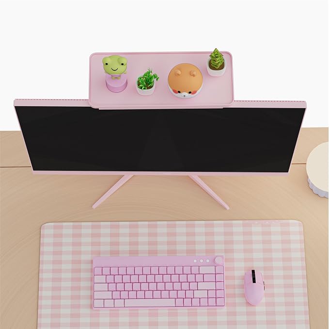 Pixio 12 inch Pink Monitor Storage Top Shelf - Adjustable Platform, Universal Fit, Holds Up to 13lbs, Works on TV, Flat, Curved Monitors, Storage for Webcams, Clocks, Phone, Figures