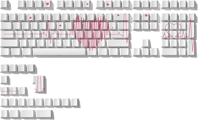 Cherry Profile PBT Keycaps, Heart Design Custom Keycap Set with Dye Sublimation, Side Printed Key Caps Suitable for Cherry Gateron MX Switches Mechanical Keyboard & 130 pcs - White