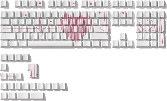 Cherry Profile PBT Keycaps, Heart Design Custom Keycap Set with Dye Sublimation, Side Printed Key Caps Suitable for Cherry Gateron MX Switches Mechanical Keyboard & 130 pcs - White