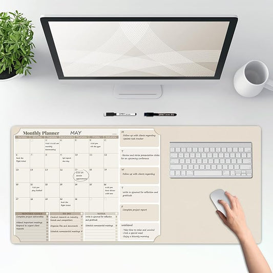 JJPRO Dual-Layer Eggshell Dry Erase Desk Mat, 3-in-1 Dry Erase Desk Calendar,Large Multi-Use Mouse Pad,Double-Sided Faux Leather Desk Pad,Reusable Desk Calendar/Mouse Pad for Office,Home-16"x34"