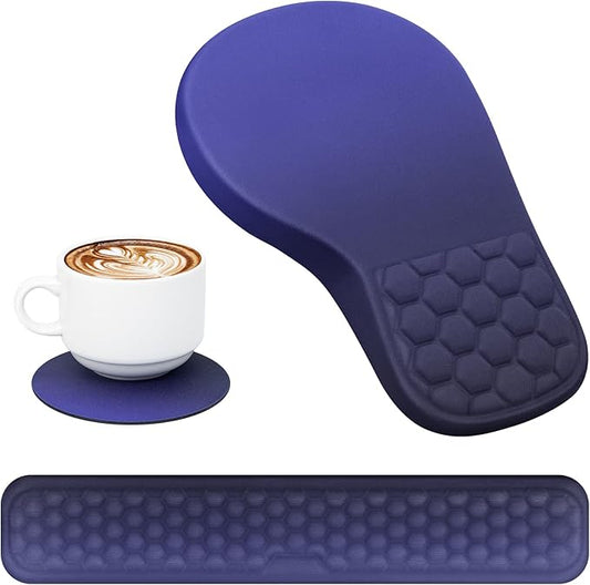 EYROZILL 3 in 1 Ergonomic Mousepad with Wrist Rest, Gaming Keyboard Mouse Pad with Wrist Support Non-Slip Base Massage Design, Pain Relief (Blue/Black)