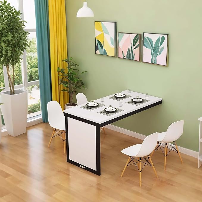 Wall-Mounted Folding Dining Table - Multi-Function Floating Desk for Home Office & Dining Room - Space-Saving Modern Simplicity Computer Desk (Black120x50cm)