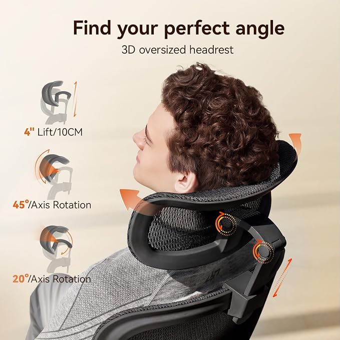 SIHOO B100 PRO Ergonomic Office Chair Without Footrest, Mesh Office Chair with Adaptive Lumbar Support, Computer Chair with Wide Headrest, Desk Chair with 360° Rotatable Flip-Up Armrests, Dark Black