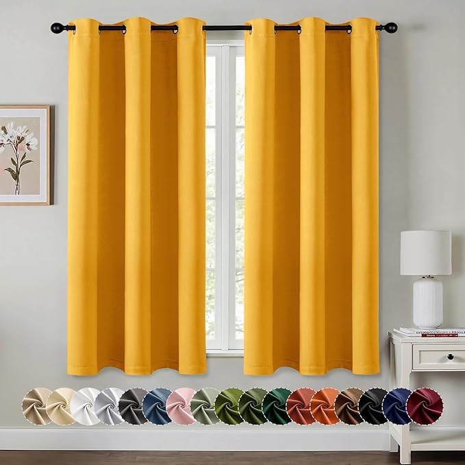 MIULEE Blackout Curtains for Bedroom Living Room 2 Panels, Thermal Insulated Room Darkening Drapes Grommet Noise Reducing Light Blocking Window Treatments 63 Inches Long 40x63 Inch Yellow