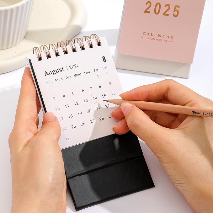 Mini Desk Calendar 2026, Standing Flip Small Desk Calendar- Jan 2026 to Jun 2027 Monthly Desktop Calendar- Thick Paper Twin-Wire Binding for Home or Office (Black)
