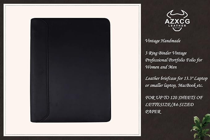 Personalized Genunie Leather Portfolio Binder, Customized Leather Portfolio for Men/Women,Business Portfolio Organizer for A4 Size Notepad, Customized Gift
