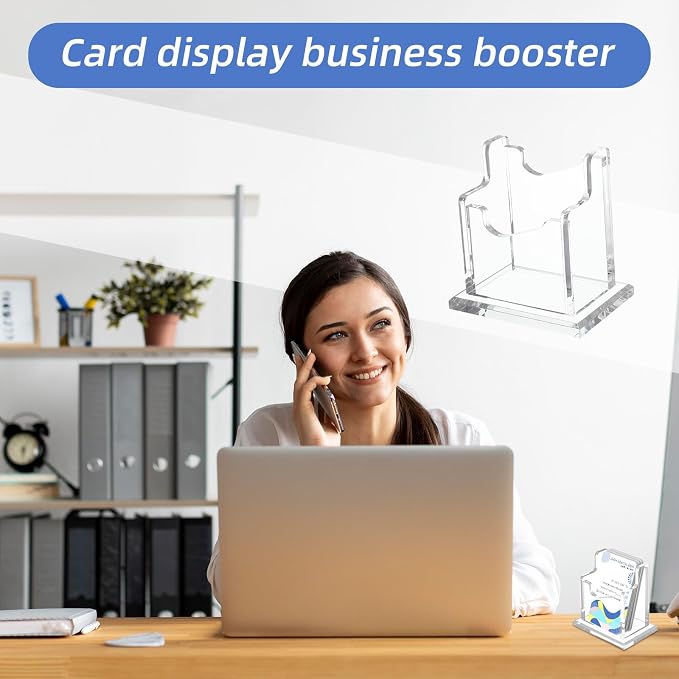 4 Packs Acrylic Business Cards Holders for Desk, Vertical Clear Busines Name Card Display Stand, Desk Accessory Business Name Card Organizer (Vertical, 1-Slot)