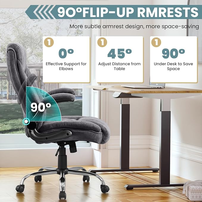 Big and Tall Office Chair 550lbs Heavy Duty Executive Fabric Office Chair with Adjustable Height, Flip-Up Armrests, Wide and Thick Seat Cushion, Comfy Chair for Heavy People, Ideal for Office Work