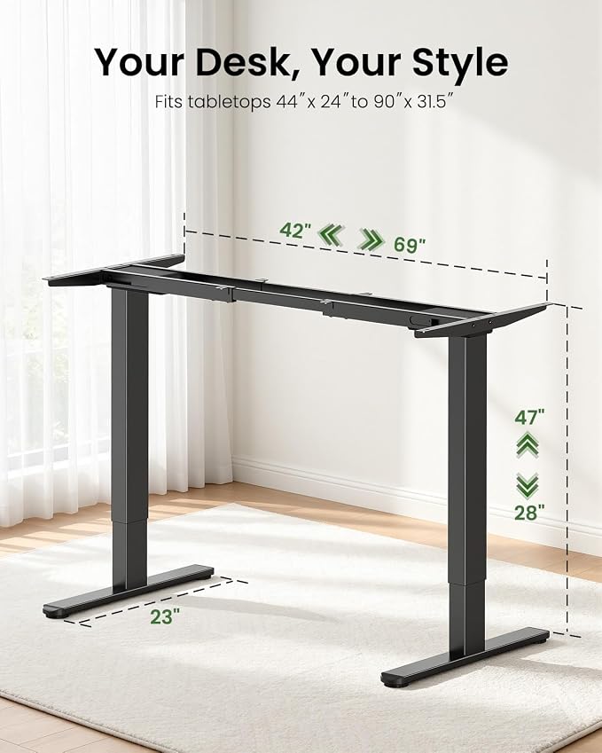 Marsail Dual Motor Standing Desk Legs, Electric Adjustable Desk Frame, 264 lbs Capacity, Fits Max 90″x 31.5″Desktop, 4 Memory Height Settings, Sit Stand Desk Legs with Cable Tray & 2 Hooks, Frame Only