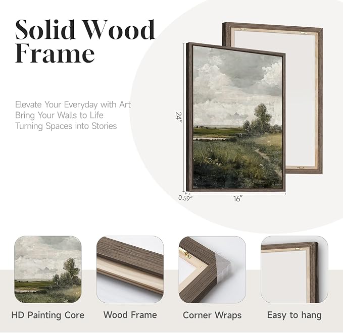 3 Piece Framed Vintage Landscape Canvas Wall Art Set, Large Green Tree and Floral Farmhouse Artwork for Walls, French Country Retro Nature Prints Paintings for Living Room Bedroom Fireplace Wall Decor