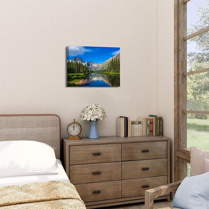Colorado Wall Art Banff Mountain Picture Wall Decor Canvas Prints for Living Room National Park Scenery Poster Photography 12x16", Pine Tree Forest Lake Landscape Painting Artwork Home Decorations