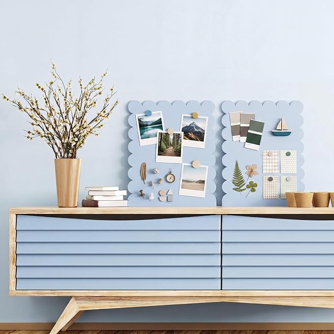Gueevin 2 Pcs Magnet Board Standing Magnetic Metal Board for Desk and Wall Scalloped Magnetic Display Stand for Memos Photos and Documents Home Office School Desk Storage Decoration(Blue,Medium)