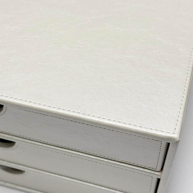 UnionBasic Document Organizer, 3-Drawer File Cabinet Document Storage Box, Office Desktop Filing Organizer, Creamy White