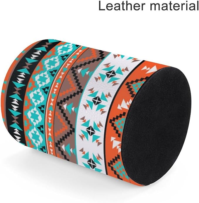 Western Aztec Pen Holder for Desk PU Pencil Cup Organizer | Round Desks Makeup Brush Holder for School Multifunctional Office Supplies