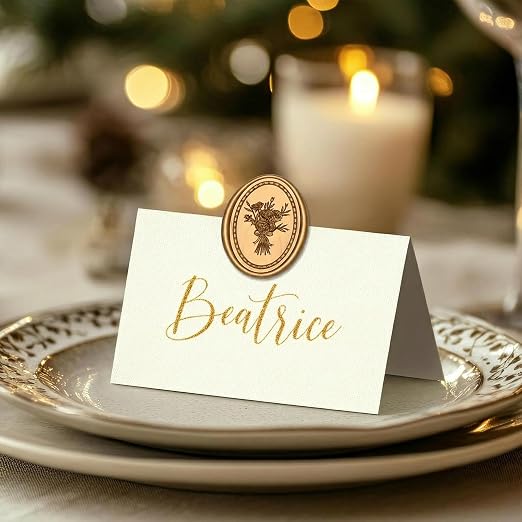 UNIQOOO Wax Seal Stickers -Vintage Photo Frame Floral Bouquet Wedding Invitation Envelope Seal Stickers, 50 Pcs Self-Adhesive Antique Gold Stickers, Perfect for Invitation, Christmas, Gift Wrapping