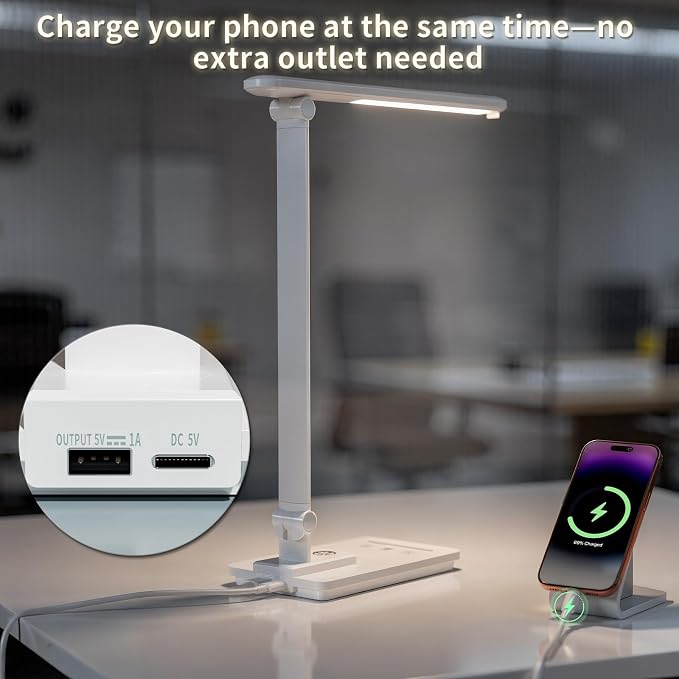 ELECTRI Desk Lamp for Home Office, Eye-Care Desk Light with Touch Control, 5 Color & Stepless Dimming, 360° Rotatable, Reading Lamp for Table Study Work Office Nail Craft Puzzle(with Adapter)