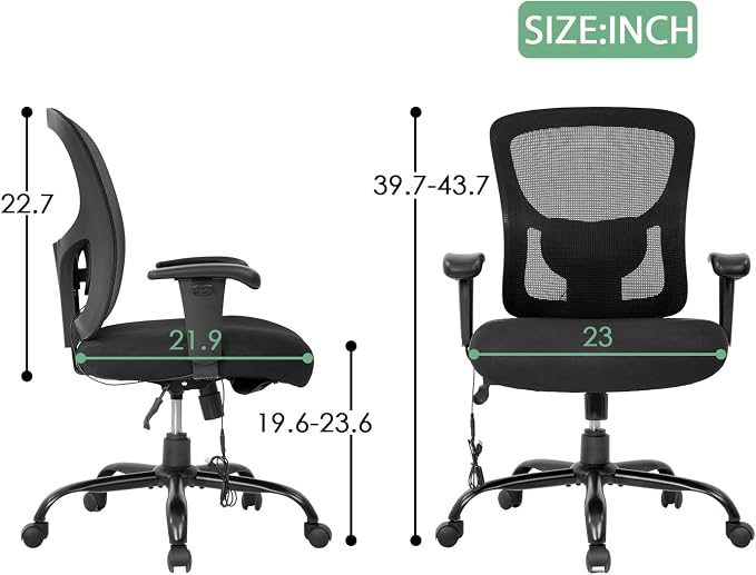 Big and Tall Office Chair 400lbs Cheap Desk Chair Mesh Computer Chair with Lumbar Support Wide Seat Adjust Arms Rolling Swivel High Back Task Executive Ergonomic Chair for Women Men,Black
