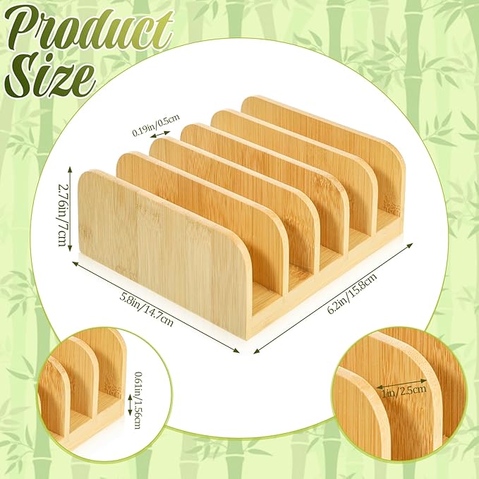 Bamboo Mail Desk Organizer, 5 Slots Bamboo File Mail Holder Organizer, Vertical Countertop Organizers Holder for Home, Office, Magazine, Book Envelope, Paper, Bill