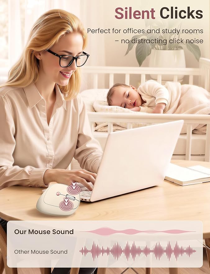 Ergonomic Vertical Wireless Mouse, 57°, Small/Medium Hands, Beige | Rechargeable, Quiet Click, 800/1200/1600 DPI, 2.4GHz USB Receiver, Forward/Back Buttons, Computer Mouse for Laptop PC Mac
