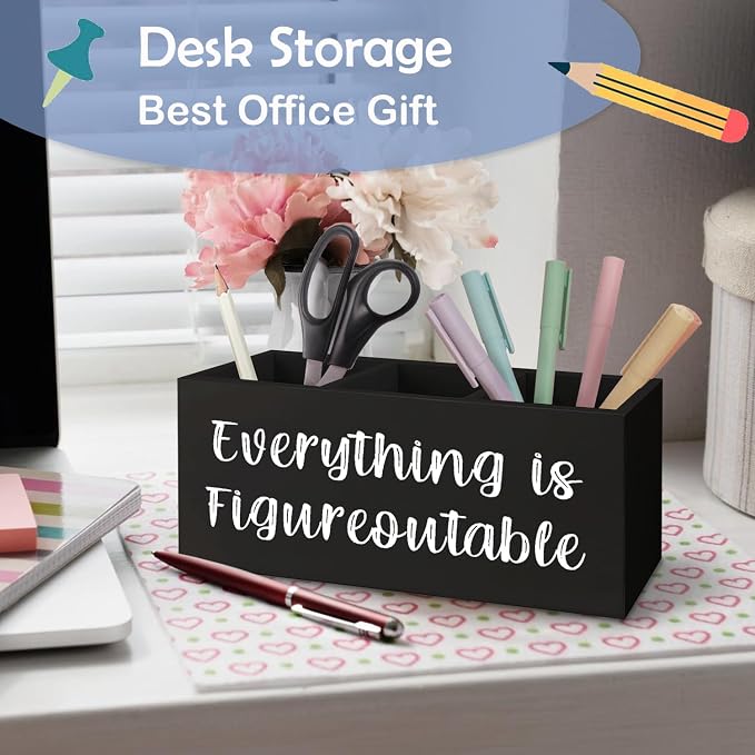 SNNDER Everything is Figureoutable Pen Holder, Inspirationsl Desk Decor, Positive Gifts for Women Men, Motivational Acrylic Pen Pencil Holder Organizer for Home Office Desk Accessories