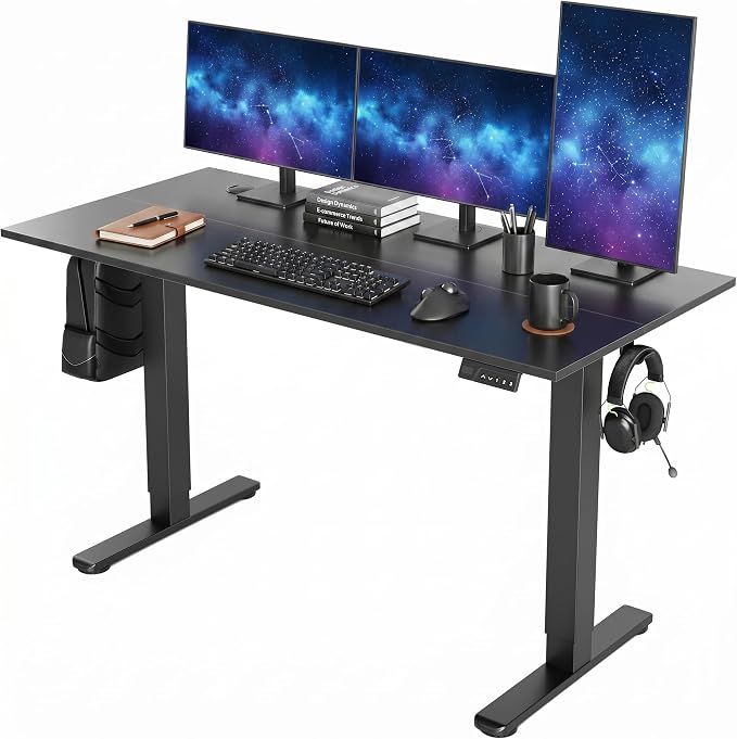 Claiks 55 x 24 Inch Black Electric Standing Desk | Adjustable Height, Sit Stand, 3 Memory Presets, Cable Management, Spacious Ergonomic, Home Office & Bedroom