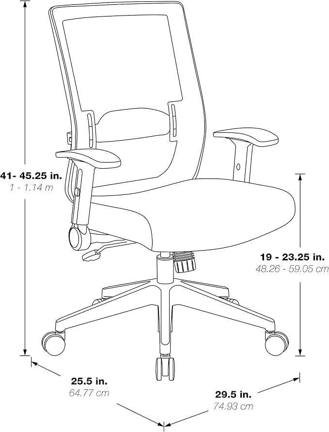 Space Seating 867A Series Adjustable Manager's Office Chair with Breathable Matrix Back and Padded Flip Arms, Black Bonded Leather