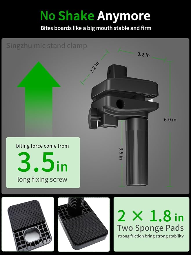 Desk Clamp Mount For Microphone Suspension Boom Scissor Arm Stand Holder, 5 Ways Boom Arm Insert Holes(12mm), Stable Installation on Tables/Beds up to 3.2 inches Thickness (Black)