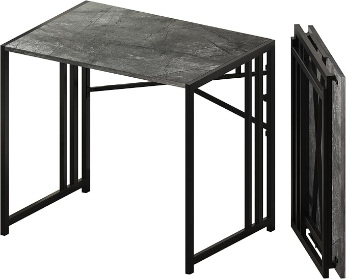 Lutown-Teen Small Folding Computer Desk 32 inch, Writing Gaming Computer Desk for Small Spaces, No Assembly Required Office Desk, Grey