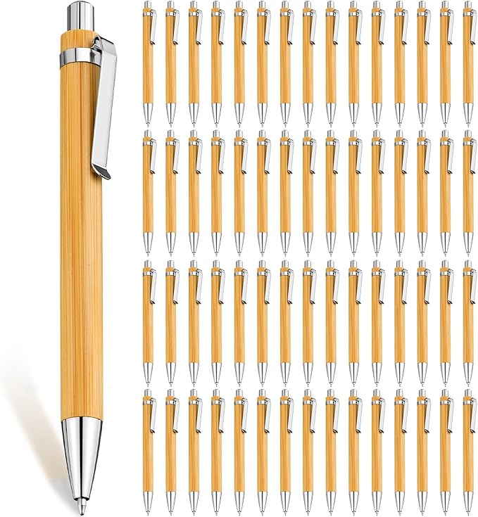 Leelosp 60 Pcs Bamboo Pen Retractable Ballpoint Pen Black Ink 1 mm Sustainable for Writing Office Products Wooden Bamboo Ballpoint for Journal Supplies Decorations