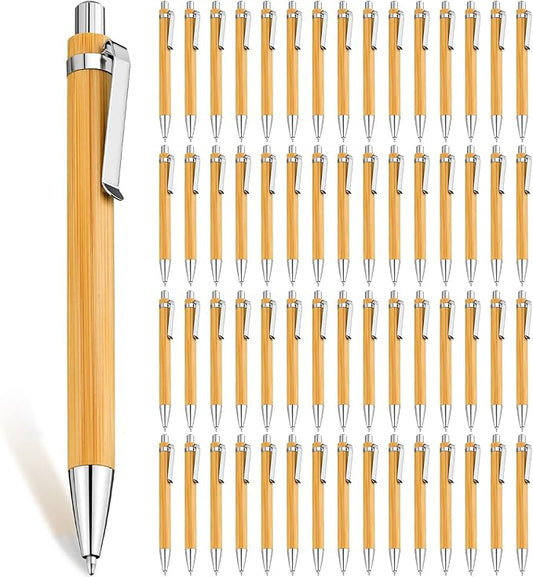 Leelosp 60 Pcs Bamboo Pen Retractable Ballpoint Pen Black Ink 1 mm Sustainable for Writing Office Products Wooden Bamboo Ballpoint for Journal Supplies Decorations