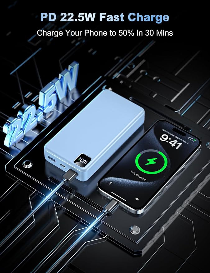 Portable Charger Power Bank, 56800mAh Battery Pack, 22.5W Fast Charging Portable Phone Charger for Camping Travel Essential Compatible with iPhone 17/16/15/14/13 Series, Samsung, Google,iPad-SkyBlue
