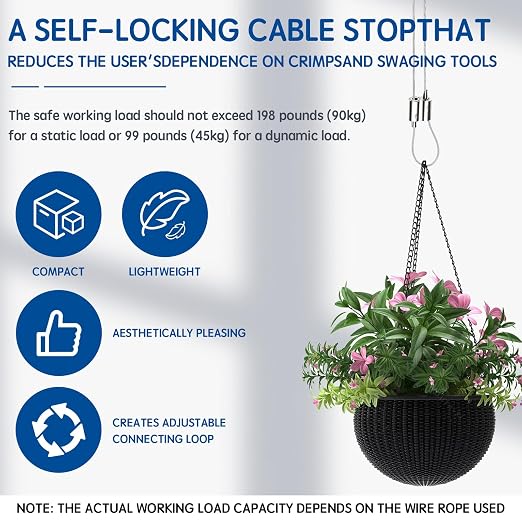 1/16 Inch Cable Clamps, 1/16" M3 304 Stainless Steel Wire Rope Cable Clip Clamp, Two Way Wire Rope Clips for 1.5-2.0mm Wire Rope for Holiday Decorations for Outdoors/Indoors - 8 PCS