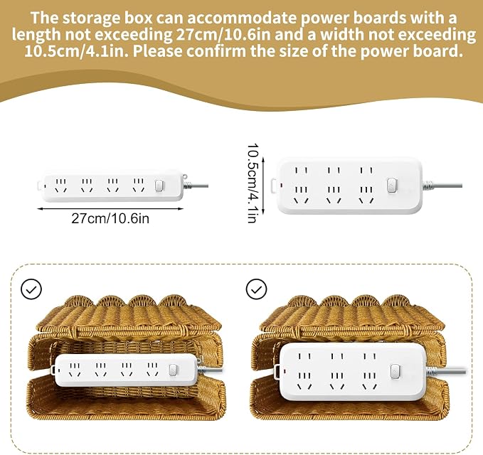 2 Pack Scalloped Edge Cable Management Box Handmade, Plastic Rattan Cable Organizer Box to Hide Wires, Under Desk Cord Organizer for Home TV Wires Computer Router USB Hub Strips (2 Open Slots)