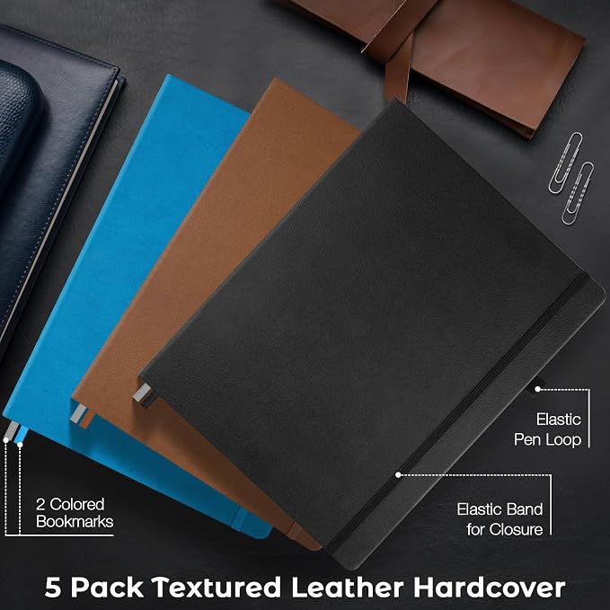 3 Pack College Ruled Notebook, A4 Hardcover Leather Notebook for Work, Lined Notebook Journal for Women, Men, 192 Thick Paper, 8.5" x 11", Large Notebook, Professional Business Notebook, Multicolor