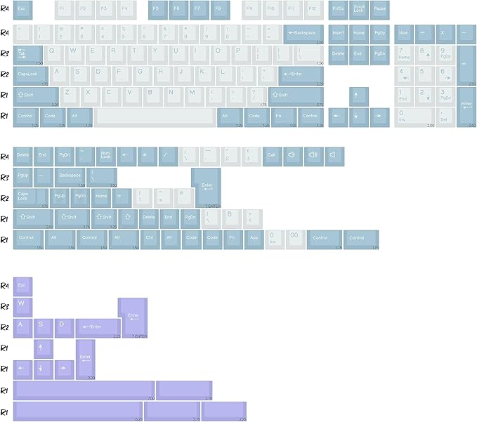Illusion PBT Double Shot Keycap Set,174 Keys Cute Blue Custom Key Cap Keycaps 70 Percent Cherry Profile Keycaps for 61/64/68/84/87/100/104/108 Mechanical Keyboard