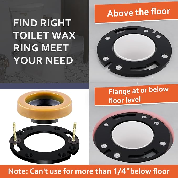 Toilet Wax Ring Replacement Kit with Flange & 16" Water Supply Line (7/8 in. Ballcock x 3/8 in. Comp) – Toilet Installation Kit, 3"/4" Drain Compatible, Toilet Flange Repair Kit
