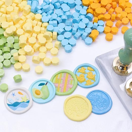 400Pcs Yellow Mix Wax Seal Beads, 4 Colors Medium Yellow/Orange/Pale Yellow/Pastel Pink SealingWax Beads Set for Wax Seal Stamp, Decor for Envelope Letter Wedding Invitation(Yellow Mix)
