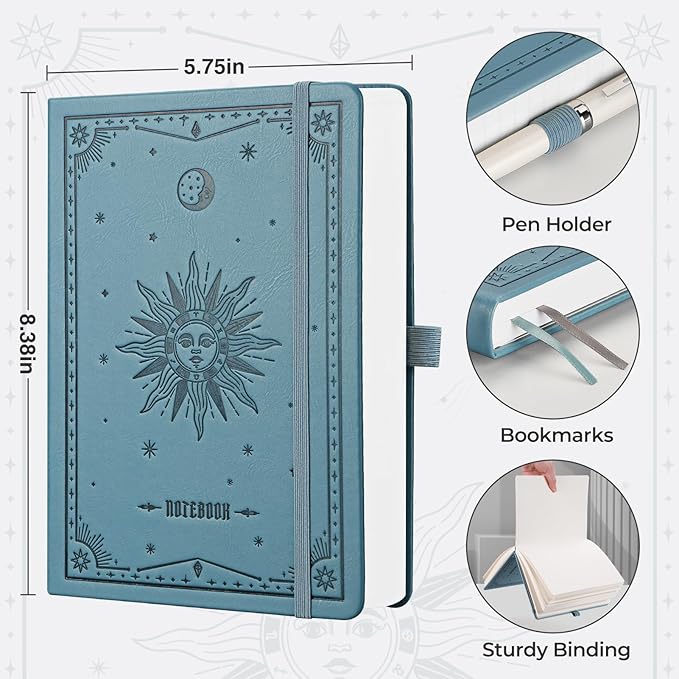 EMSHOI Blank Notebook Journal - 320 Pages, 100gsm Thick Paper, A5 Hardcover Leather, Art Sketchbook for Drawing, Unlined, Plain Sketch Book for Women Men Work Writing, 5.75 X 8.38, Light Blue