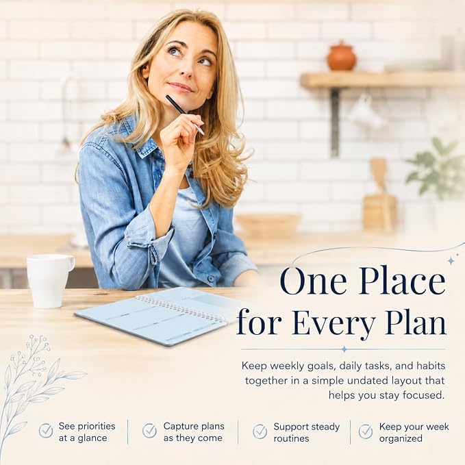 TREES Undated Weekly Planner, Weekly To Do List Notebook with Goal & Habit Tracker Organizer, A5 5.7"" x 8.0"" Weekly Planner Notebook with Spiral Binding for Men or Women, Blue