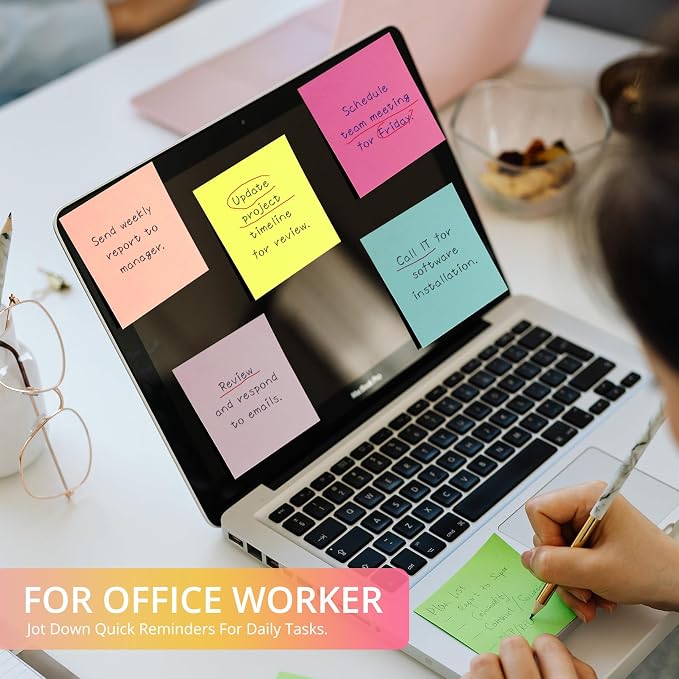Taja Sticky Notes, 36 Pads, 3x3 Inches Self-Stick Note Pads, Perfect for Office, Study, and Daily Life Organization - Bright