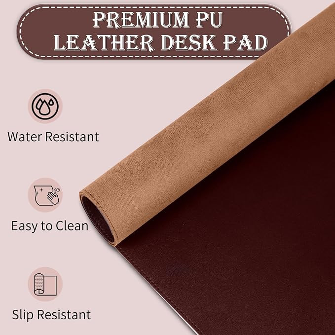 Large PU Leather Desk Pad, 47.2" x 17" Non-Slip Mat for Desktop, Office & Computer, Waterproof Blotter Pad, Keyboard Mat for Home & Office (Brown Coffee)