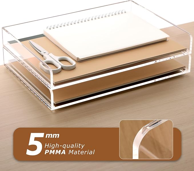 2 Pack- Stackable Paper Letter Tray, A4 File Tray Desk Organizer, Acrylic | Desk Organizers and Accessories Sorter ,Clear Workspace Office Supplies Organizers,12.4inx8.86inx3.46in