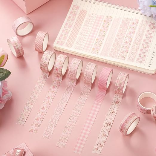 12 Rolls Watercolor Floral Washi Tape Set 15 mm Vintage Flower Decorative Masking Tape for Summer School Arts DIY Craft Scrapbook Journal Supplies Gifts(Pastel Pink,Tea Party)
