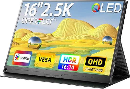 UPERFECT 2.5K QLED Portable Monitor, 16" 2560x1600 QHD Portable Gaming Monitor 120% sRGB HDR Laptop Monitor w/VESA & Smart Case Matte Eye Care External Second Screen for PC Laptop Phone Game Console
