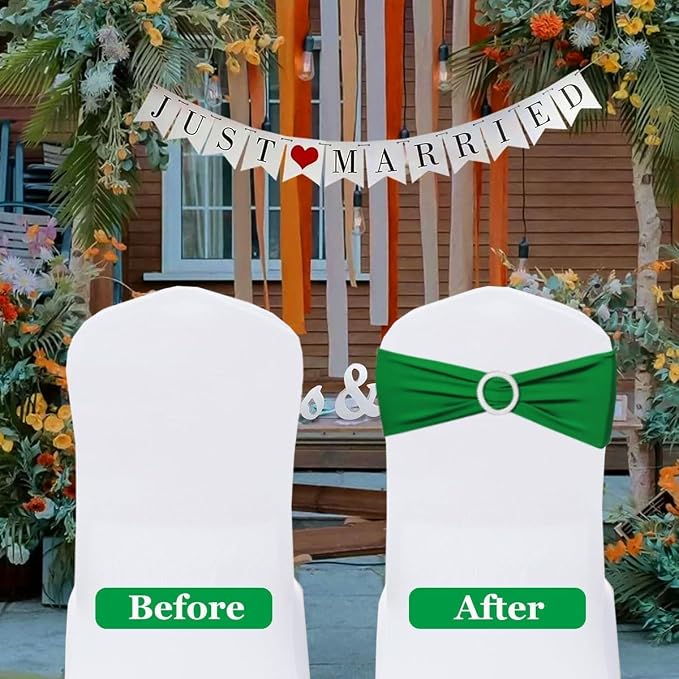 Tvoip 10PCS Chair Cover Stretch Band with Buckle Slider Sashes Bow Wedding Banquet Chair Decoration (Green)