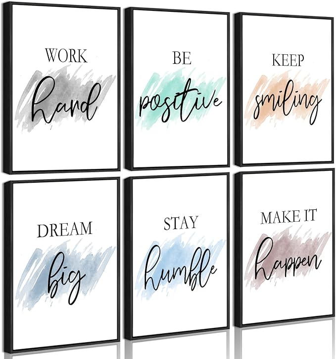 Drsoum Motivational Wall Decor Inspirational Office Wall Art Quotes Framed Wall Art for Living Room Encouraging Canvas Posters for Office Bedroom Sayings for Wall Decor - 8” x10” x6 PCS (Black Framed)